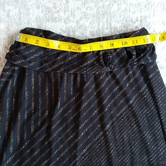Robert Louis Striped Ruched A-Line Skirt PM Black Brown - Picture 6 of 9